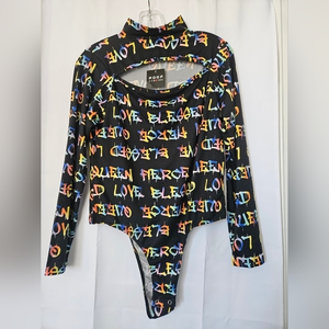 Poof New York rainbow graphic long sleeve bodysuit size‎ XL NWT